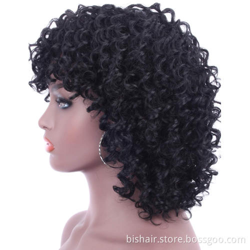 Cheap Machine Full Curl Human Hair Wig  Short Kinky Curl  With Bangs Human Hair Wig Machines For Women